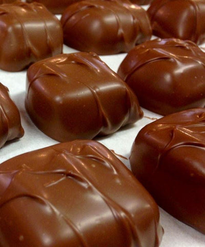 chocolate caramels hand-dipped with gourmet chocolate at The Chocolate Haus in the Amana Colonies all from scratch